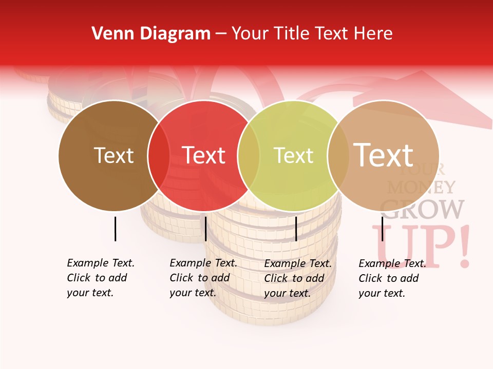 A Row Of Stacks Of Coins With A Red Arrow Pointing Up PowerPoint Template