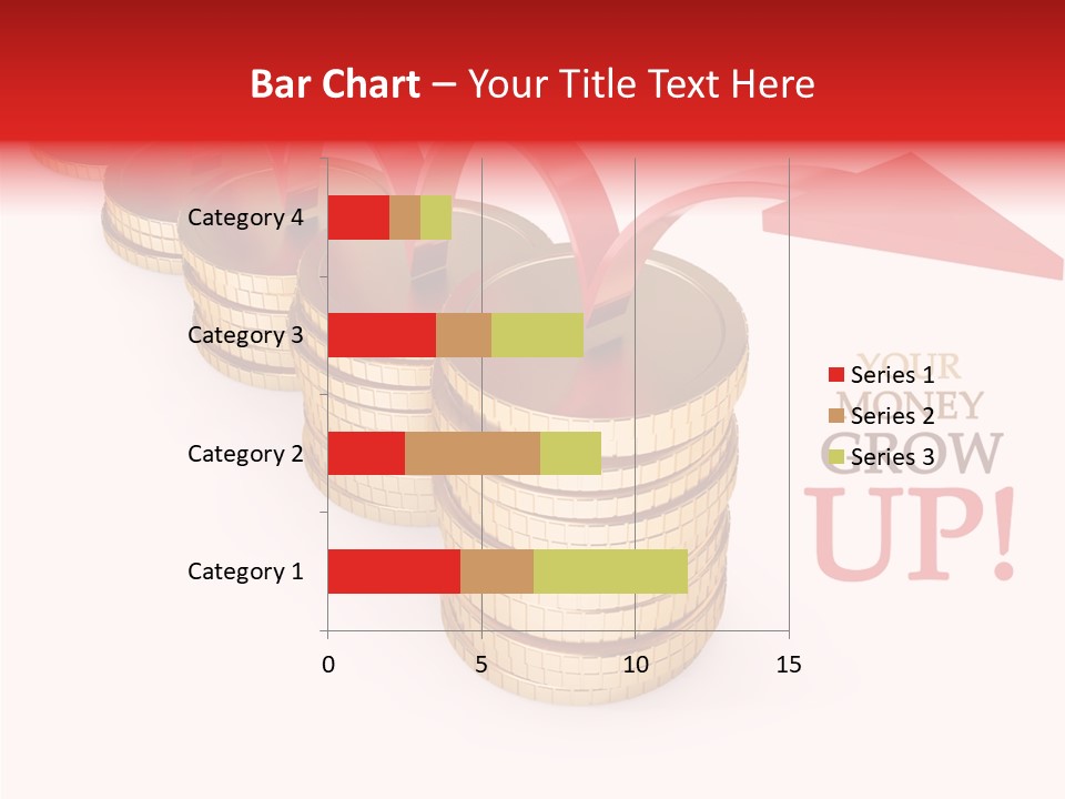 A Row Of Stacks Of Coins With A Red Arrow Pointing Up PowerPoint Template