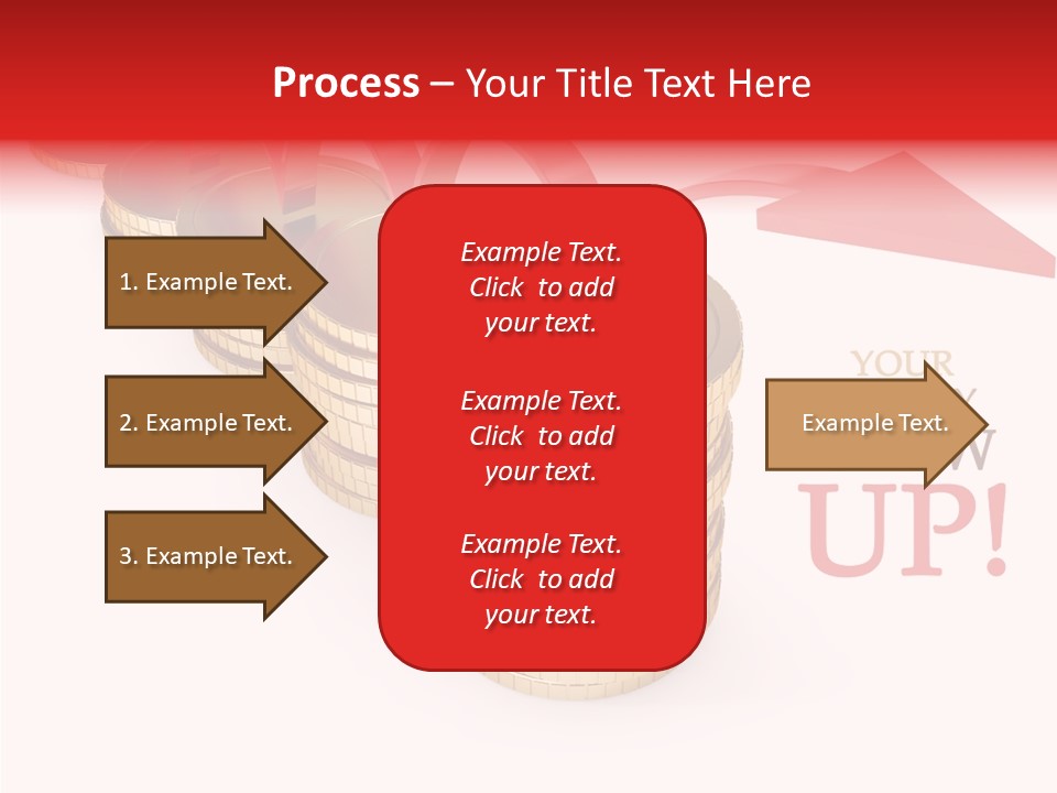 A Row Of Stacks Of Coins With A Red Arrow Pointing Up PowerPoint Template