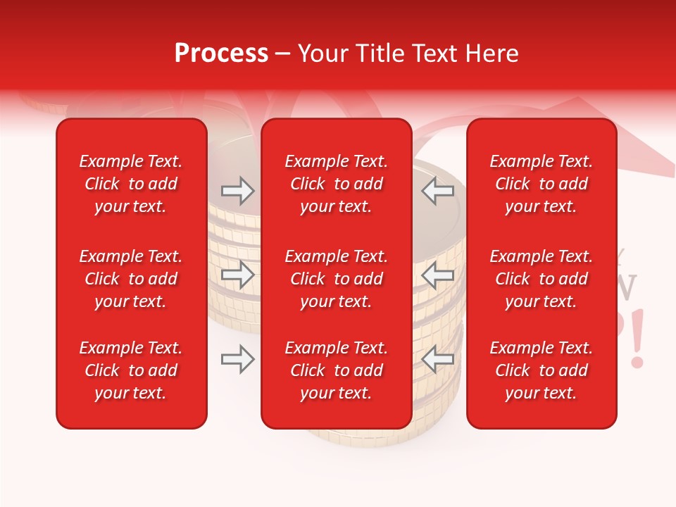 A Row Of Stacks Of Coins With A Red Arrow Pointing Up PowerPoint Template