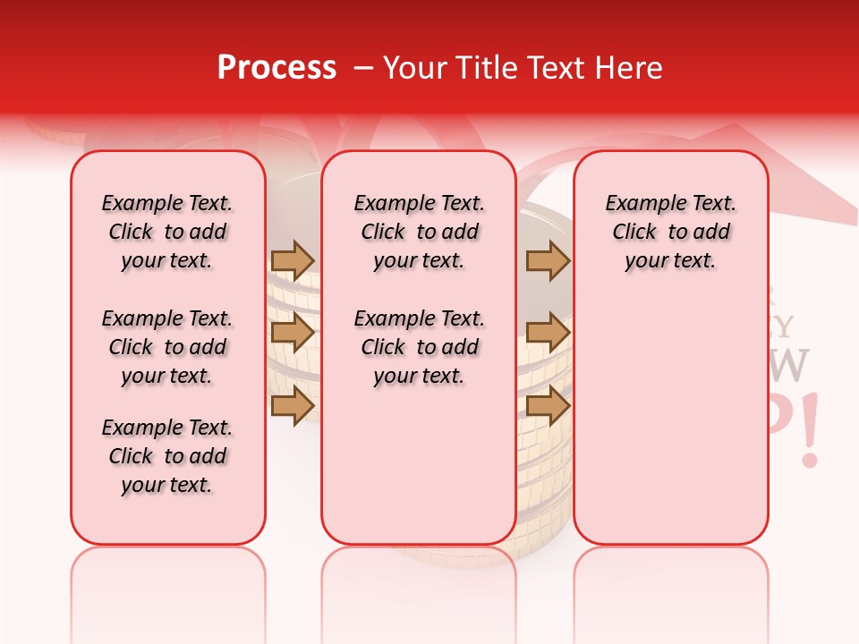 A Row Of Stacks Of Coins With A Red Arrow Pointing Up PowerPoint Template