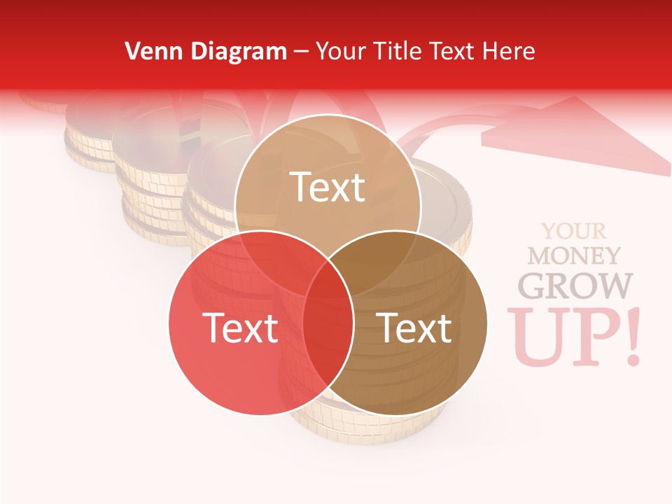 A Row Of Stacks Of Coins With A Red Arrow Pointing Up PowerPoint Template