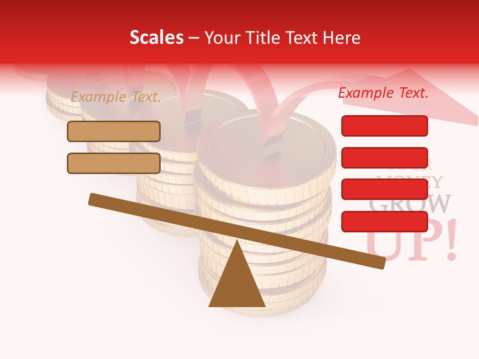 A Row Of Stacks Of Coins With A Red Arrow Pointing Up PowerPoint Template