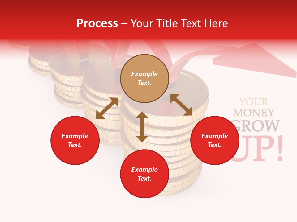 A Row Of Stacks Of Coins With A Red Arrow Pointing Up PowerPoint Template