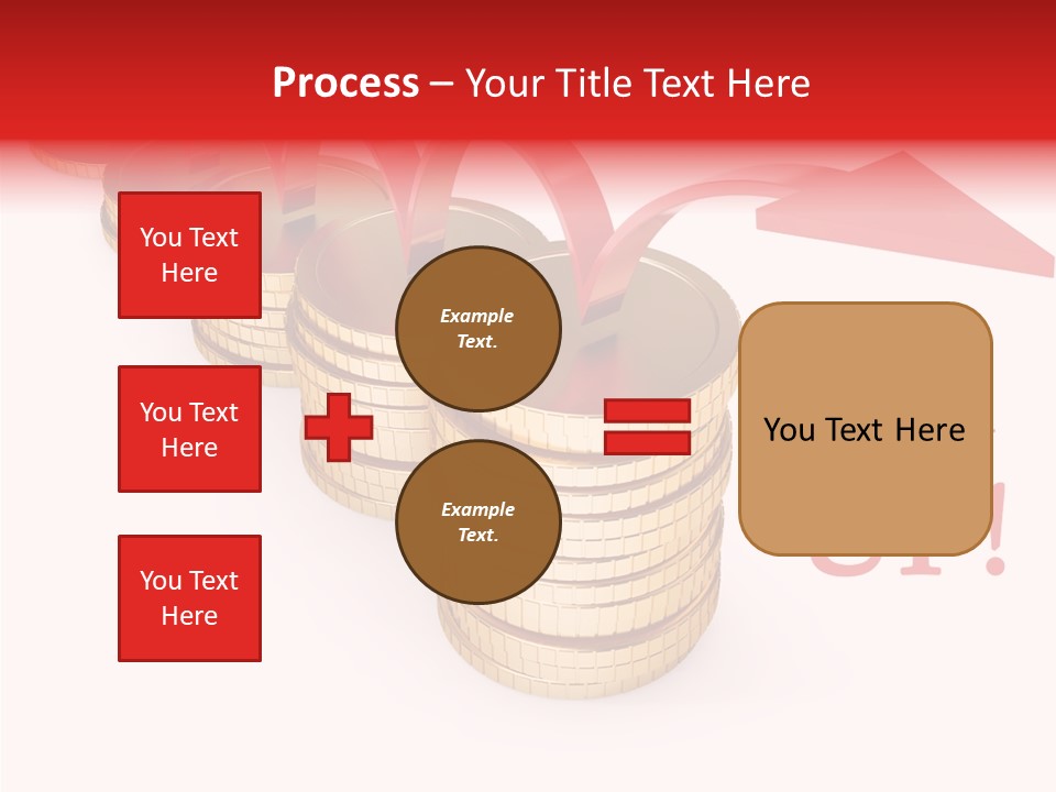 A Row Of Stacks Of Coins With A Red Arrow Pointing Up PowerPoint Template
