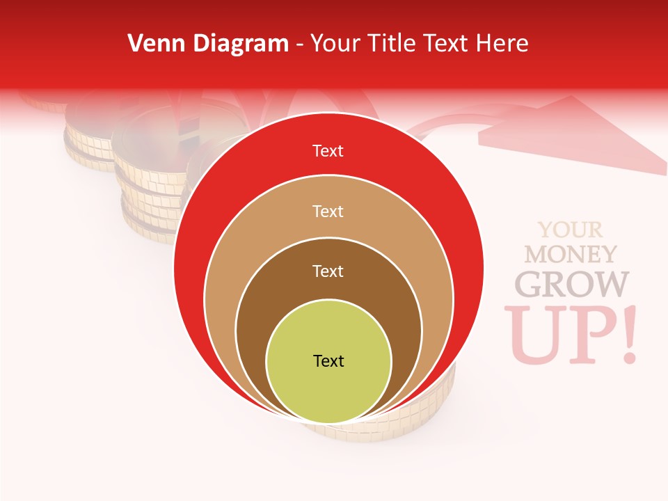 A Row Of Stacks Of Coins With A Red Arrow Pointing Up PowerPoint Template