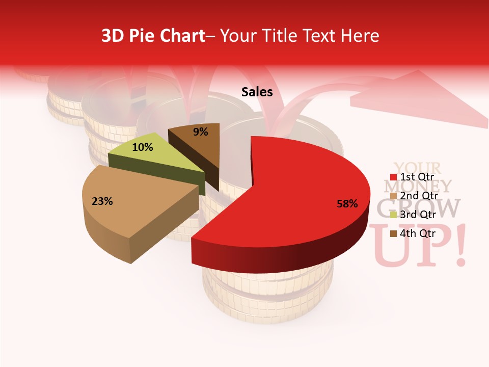 A Row Of Stacks Of Coins With A Red Arrow Pointing Up PowerPoint Template