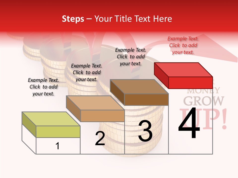 A Row Of Stacks Of Coins With A Red Arrow Pointing Up PowerPoint Template