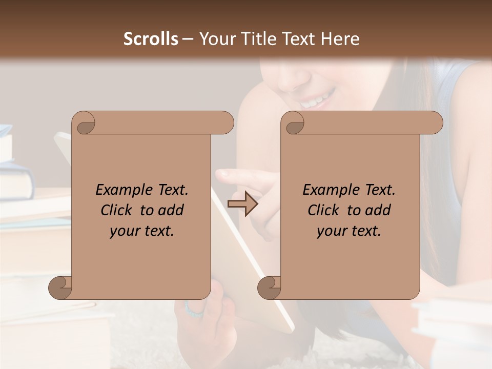Pile Book Woman PowerPoint Template