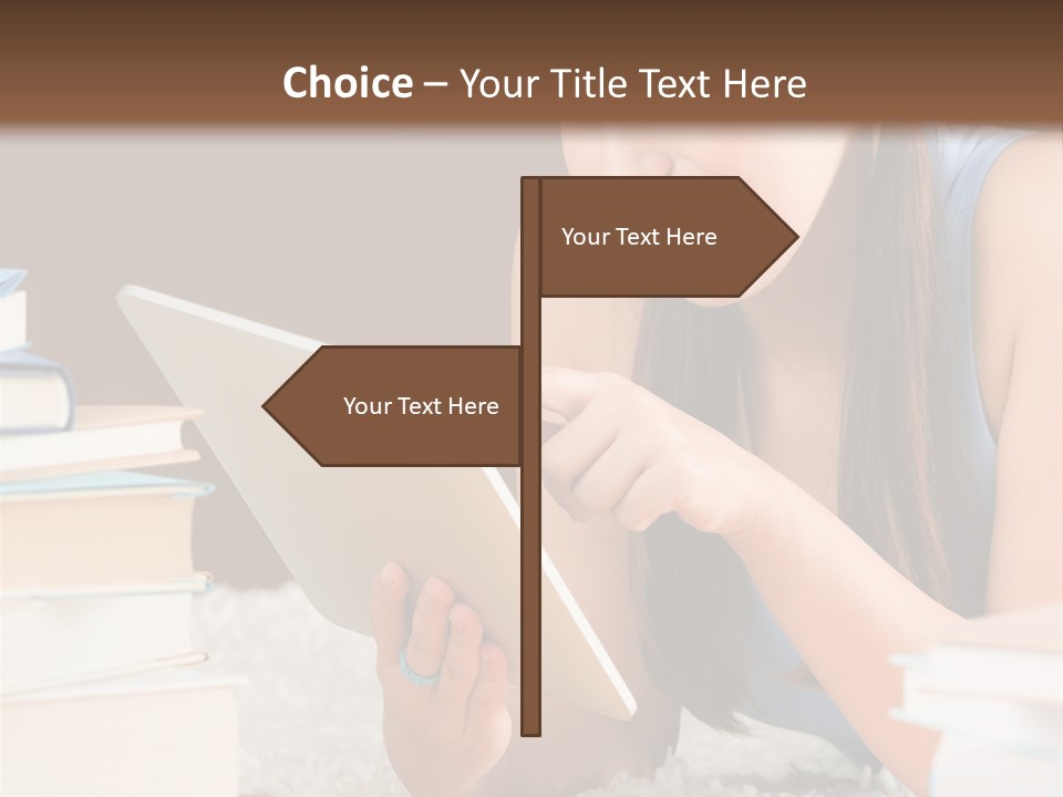 Pile Book Woman PowerPoint Template