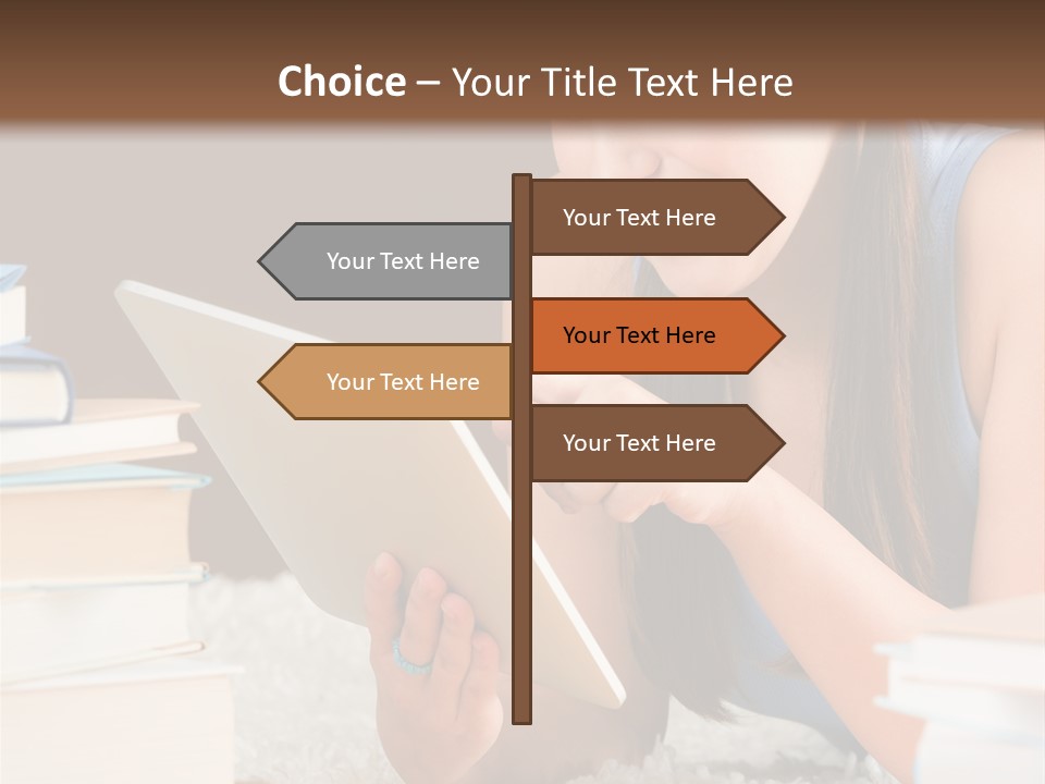 Pile Book Woman PowerPoint Template