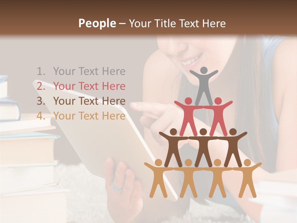 Pile Book Woman PowerPoint Template