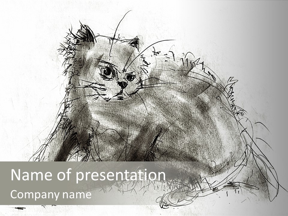 Kitten Drawing Line PowerPoint Template