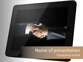 Business Handshake Netbook PowerPoint Template