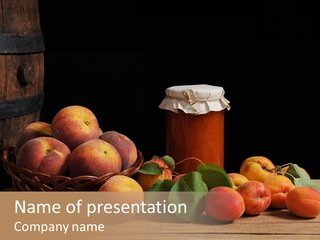 Peaches Fruit Barrel PowerPoint Template