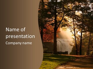 Glow Golden Waterfalls PowerPoint Template