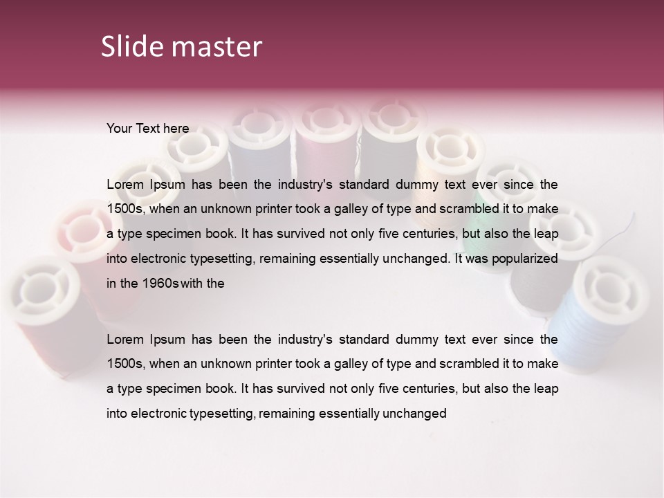 A Group Of Spools Of Thread On A White Surface PowerPoint Template