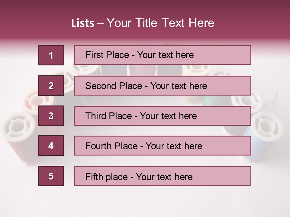 A Group Of Spools Of Thread On A White Surface PowerPoint Template