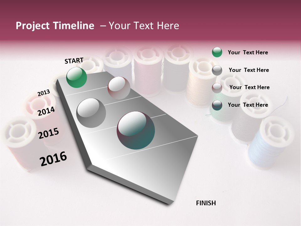 A Group Of Spools Of Thread On A White Surface PowerPoint Template