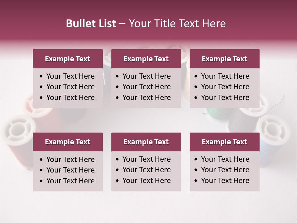 A Group Of Spools Of Thread On A White Surface PowerPoint Template