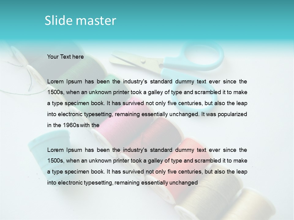 A Pair Of Scissors And Spools Of Thread On A Table PowerPoint Template