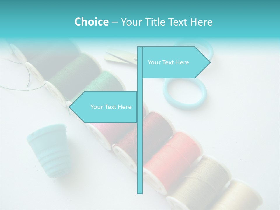 A Pair Of Scissors And Spools Of Thread On A Table PowerPoint Template