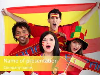 A Group Of People With Spanish Flags On Their Faces PowerPoint Template