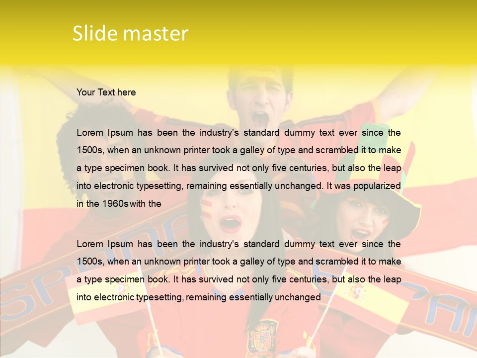 A Group Of People With Spanish Flags On Their Faces PowerPoint Template