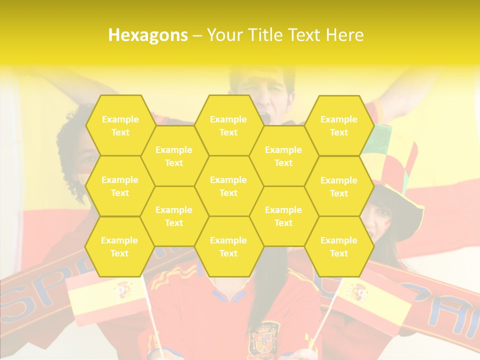 A Group Of People With Spanish Flags On Their Faces PowerPoint Template