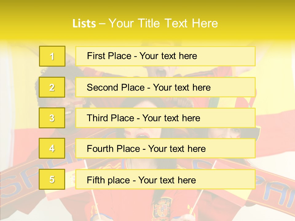 A Group Of People With Spanish Flags On Their Faces PowerPoint Template