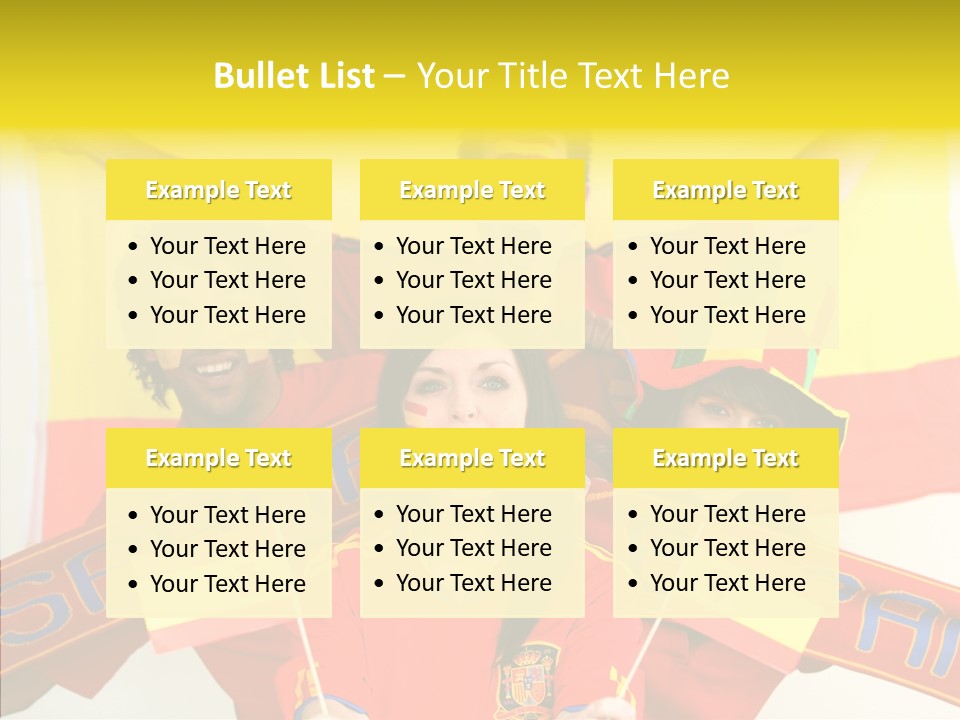 A Group Of People With Spanish Flags On Their Faces PowerPoint Template