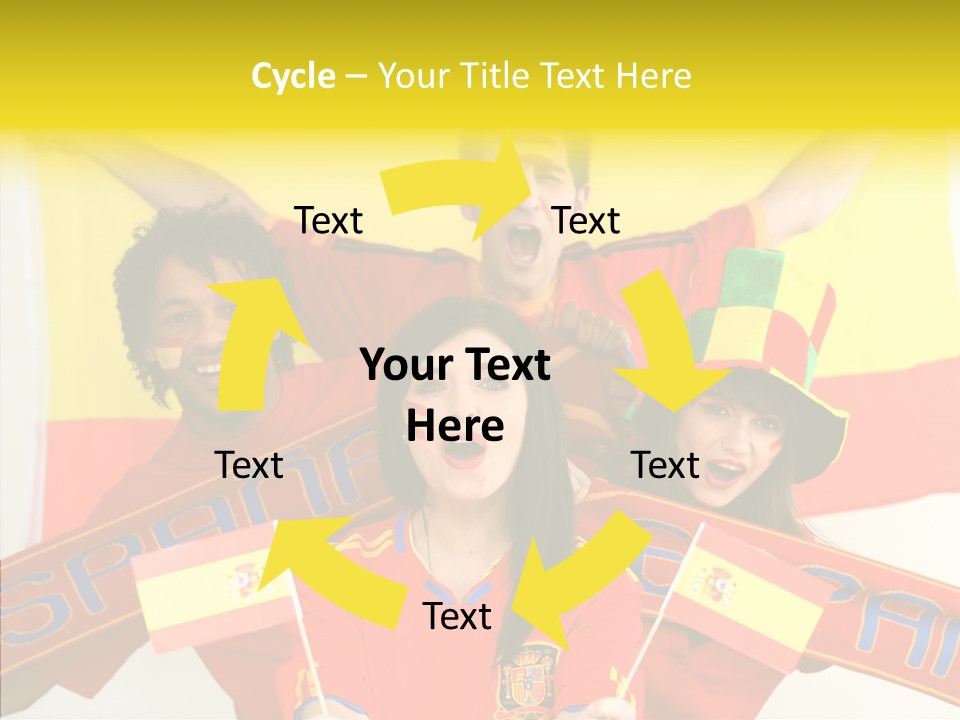 A Group Of People With Spanish Flags On Their Faces PowerPoint Template