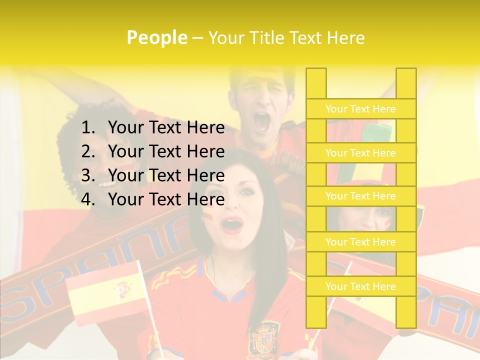 A Group Of People With Spanish Flags On Their Faces PowerPoint Template