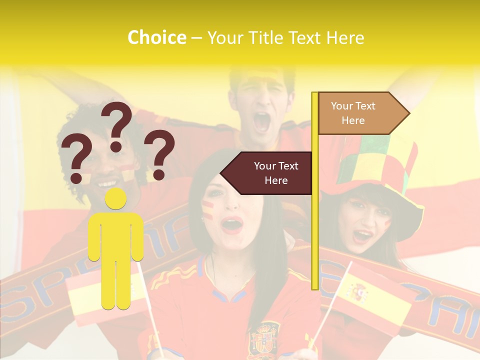 A Group Of People With Spanish Flags On Their Faces PowerPoint Template