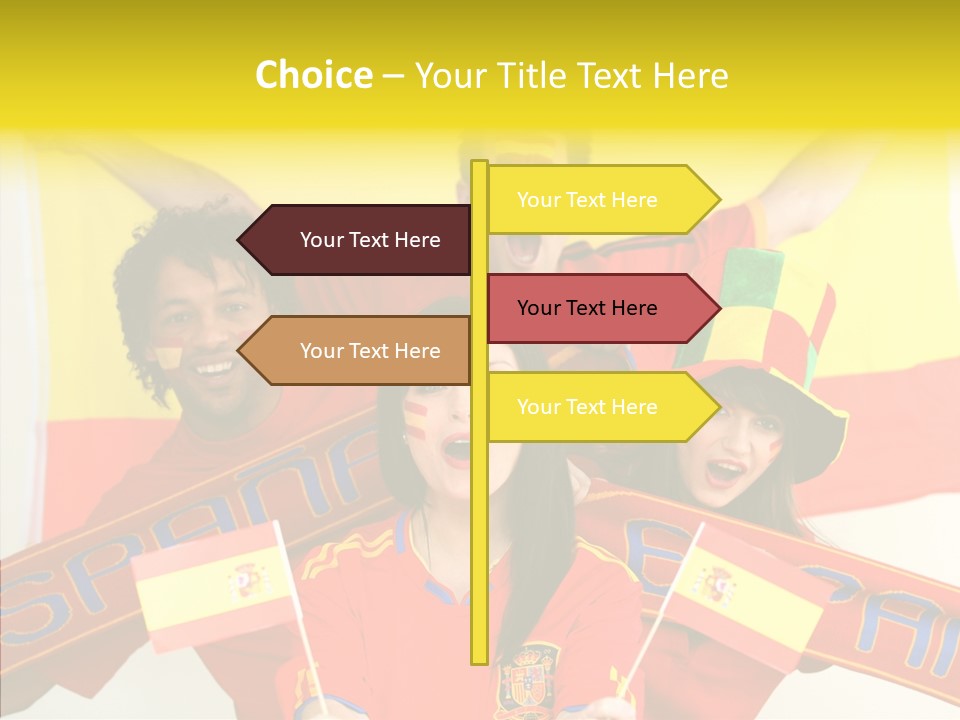 A Group Of People With Spanish Flags On Their Faces PowerPoint Template