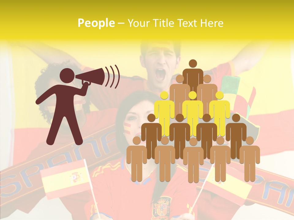 A Group Of People With Spanish Flags On Their Faces PowerPoint Template