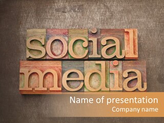 The Word Social Media Written In Wood Type Blocks PowerPoint Template