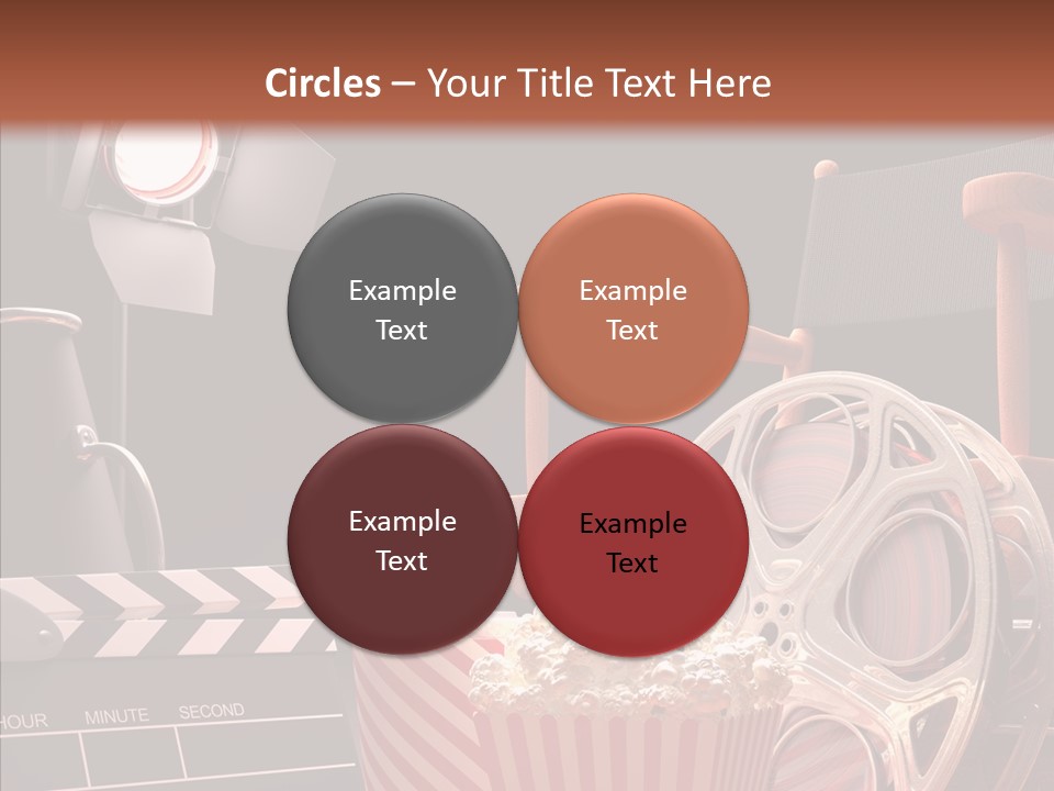 A Movie Projector And A Bucket Of Popcorn On A Table PowerPoint Template