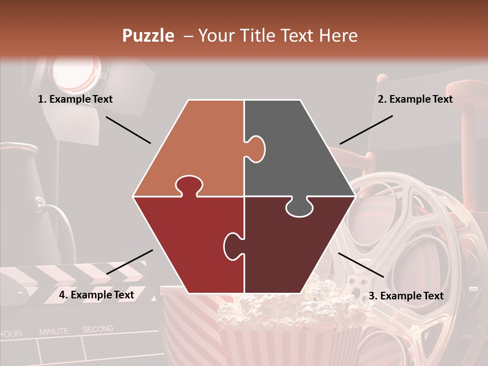 A Movie Projector And A Bucket Of Popcorn On A Table PowerPoint Template