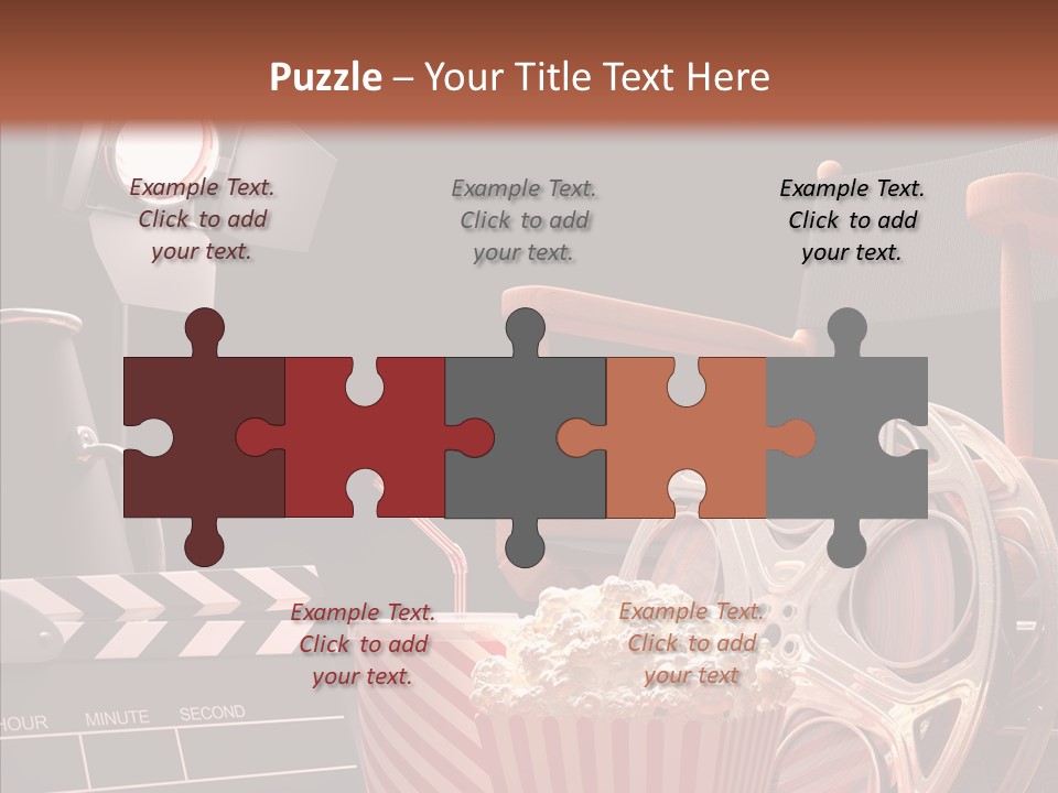 A Movie Projector And A Bucket Of Popcorn On A Table PowerPoint Template