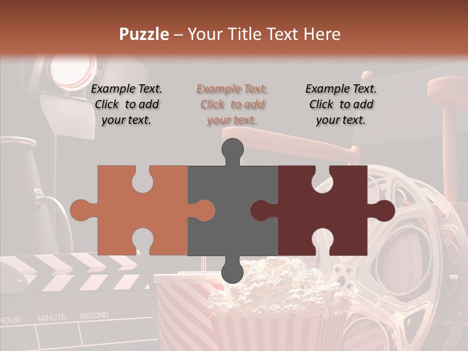 A Movie Projector And A Bucket Of Popcorn On A Table PowerPoint Template