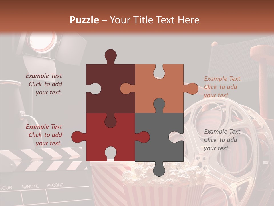A Movie Projector And A Bucket Of Popcorn On A Table PowerPoint Template