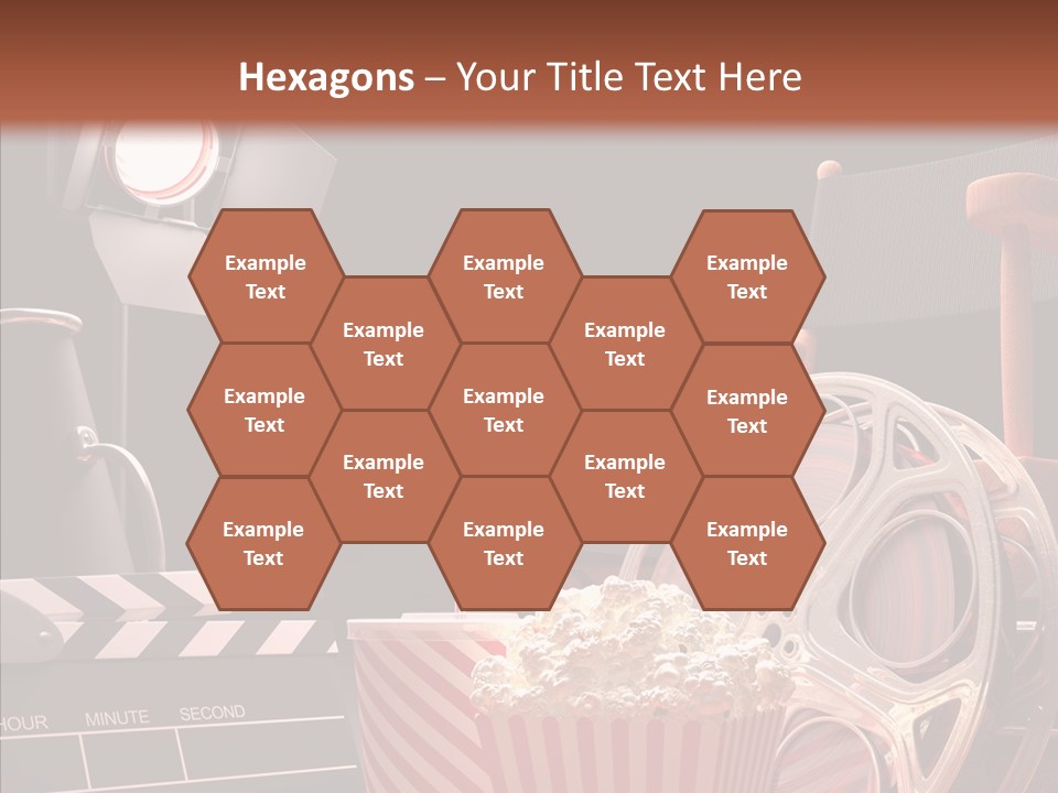 A Movie Projector And A Bucket Of Popcorn On A Table PowerPoint Template