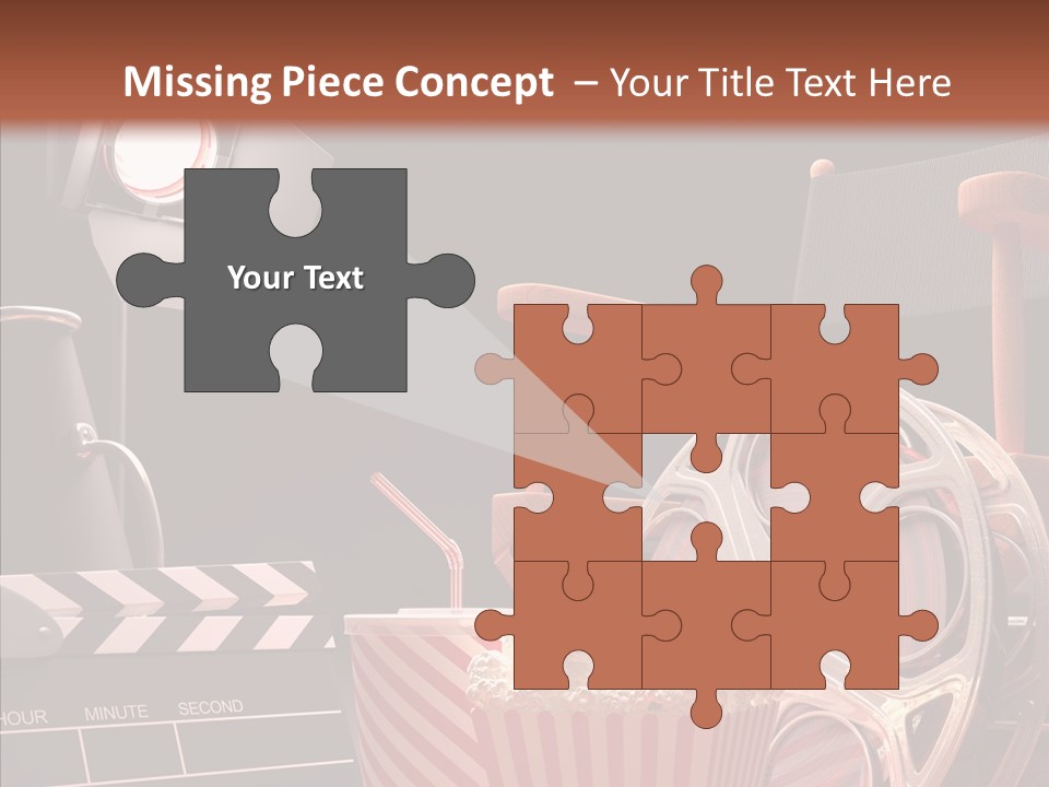 A Movie Projector And A Bucket Of Popcorn On A Table PowerPoint Template