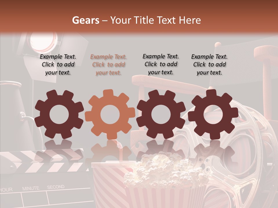 A Movie Projector And A Bucket Of Popcorn On A Table PowerPoint Template