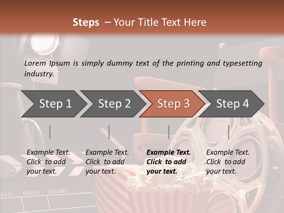 A Movie Projector And A Bucket Of Popcorn On A Table PowerPoint Template