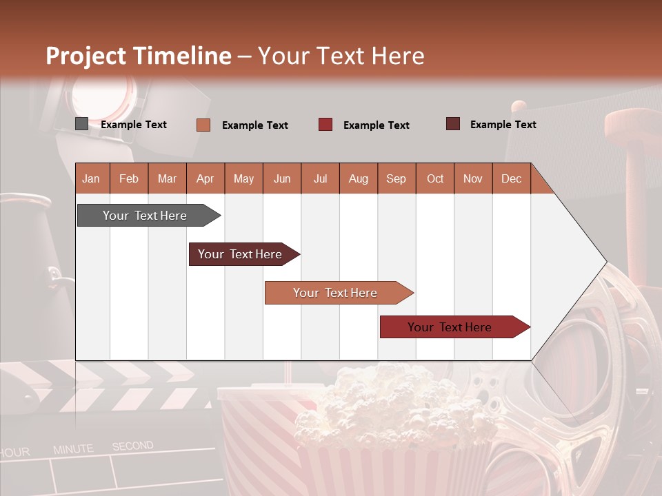 A Movie Projector And A Bucket Of Popcorn On A Table PowerPoint Template