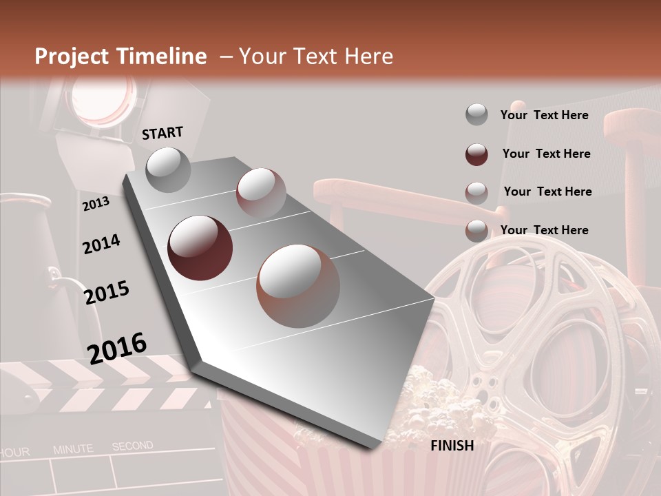 A Movie Projector And A Bucket Of Popcorn On A Table PowerPoint Template