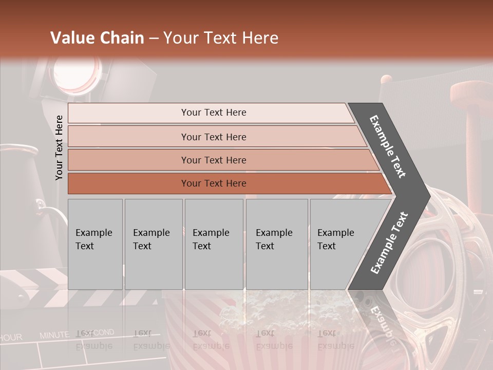 A Movie Projector And A Bucket Of Popcorn On A Table PowerPoint Template
