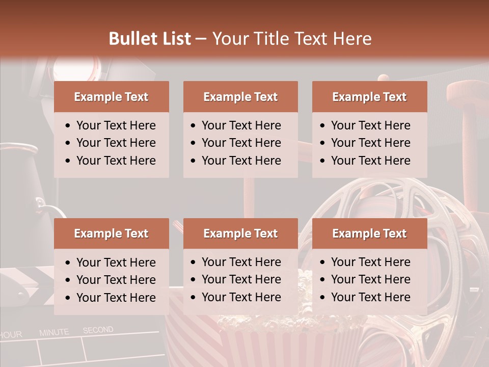 A Movie Projector And A Bucket Of Popcorn On A Table PowerPoint Template